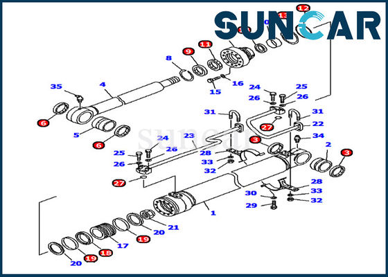 comprare 707-99-46230 il secondo corredo idraulico PC120-6 della guarnizione del cilindro dell'asta modella il corredo di servizio sostitutivo di KOMATSU online manufacture
