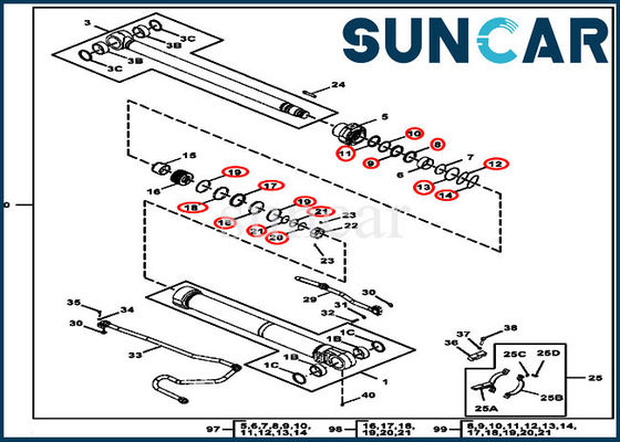 comprare Il corredo FYA00012905 di servizio del cilindro 190GW misura le componenti di John Deere Hydraulic Boom Cylinder online manufacture