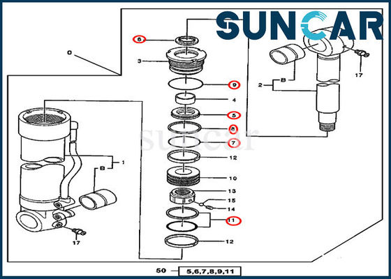 comprare corredo della guarnizione del cilindro di Hydraulic Removal Device dell'escavatore di 600C 550LC John Deere 4384450 online manufacture