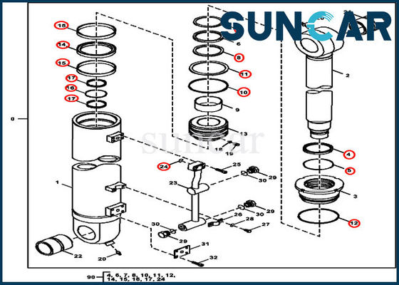comprare Corredo di riparazione della guarnizione del cilindro del dispositivo di rimozione del contrappeso di 470GLC John Deere FXB00001834 online manufacture