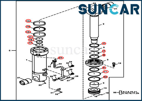 comprare Corredo della guarnizione di riparazione del cilindro del dispositivo di rimozione del contrappeso di 870GLC JOHN DEERE FXB00001856 online manufacture