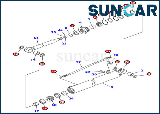 707-98-35310 7079835310 parti interne di Kit Fits For PC78US-8 PC78MR-6 PC88MR-6 KOMATSU della guarnizione del cilindro del braccio