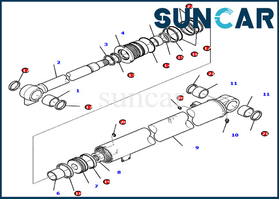 Corredo 707-98-36730 della guarnizione dell'asta 7079836730 misure dei corredi di riparazione del cilindro per l'escavatore Komatsu PC80MR-3 PC80MR-5