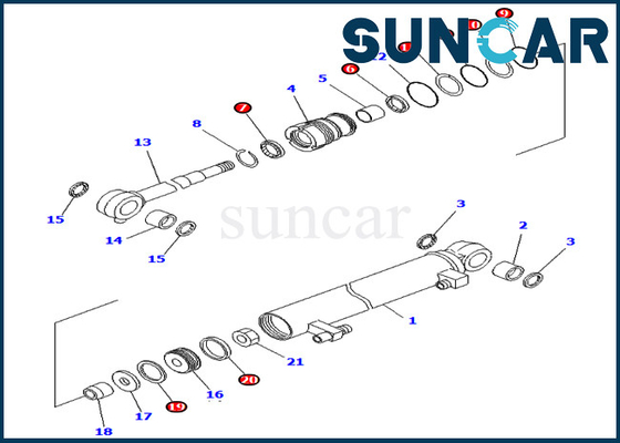 Escavatore Sealing Kit 707-98-03030 7079803030 corredi di riparazione della guarnizione del cilindro dell'asta di PC02-1 KOMATSU