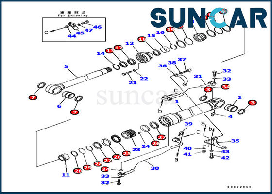 Corredi di servizio del macchinario di Komatsu dell'escavatore del corredo 707-99-67090 della guarnizione del cilindro del braccio di PC380 PC400