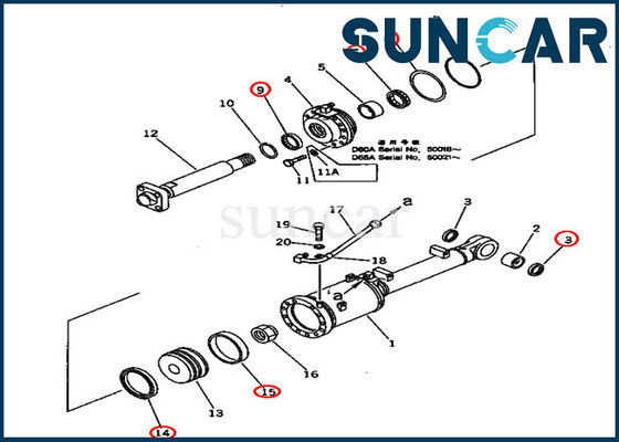 Parti di riparazione del corredo D60A-11 KOMATSU della guarnizione del cilindro di inclinazione di lama del bulldozer 707-98-60100