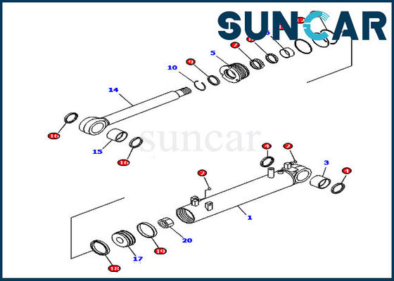 D85EX-15 D85EX-15E0 modella 707-99-43250 KOMATSU che sistema il corredo di riparazione della guarnizione del cilindro di inclinazione