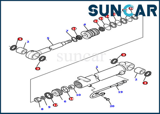 Servizio Kit Fits Excavator PC12R-8 di Kit Komatsu Inner Part Excavator della guarnizione del cilindro di 878000503 aste