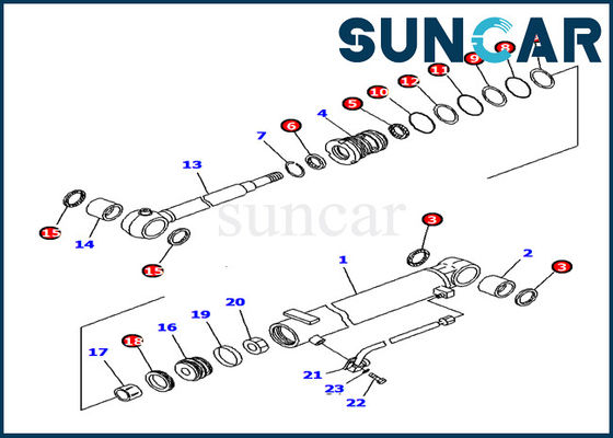 707-98-12380 modello Service Kit di Kit Hydraulic Cylinder Inner Parts KOMATSU PC15MR-1 della guarnizione del cilindro dell'asta