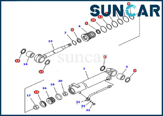707-98-12330 corredo di Inner Parts Service del modello di Kit Komatsu Excavator PC15R-8 della guarnizione del cilindro dell'asta