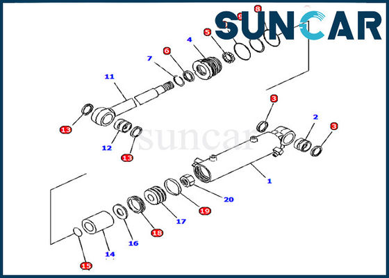 Guarnizione Kit Komatsu Excavator PC15R-8 del cilindro idraulico del corredo 707-98-12660 di servizio del cilindro di lama