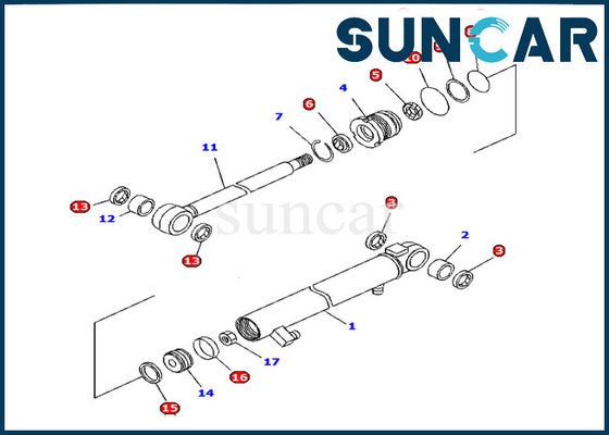 Escavatore PC15R-8 dei corredi della guarnizione del cilindro del braccio di resistenza di olio del corredo 707-98-13960 di servizio di KOMATSU