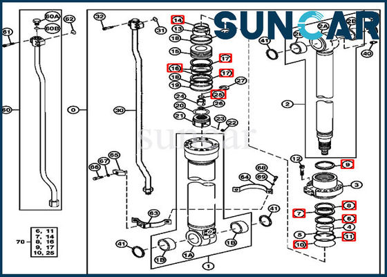 Guarnizione idraulica Kit Fits 230CLC John Deere Equipment di riparazione delle componenti 4369943 del cilindro del braccio