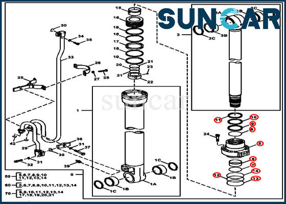Cilindro idraulico dell'asta FXB00002044 che sigilla i modelli di Kit Fits For John Deere 180GLC 190GW