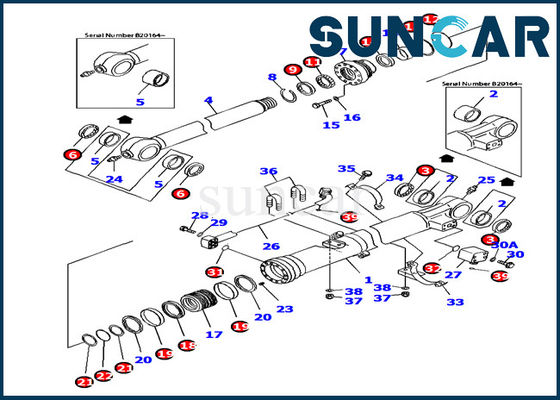 PC160LC-7 guarnizione idraulica KOMATSU 707-99-37380 parti del modello di Kit LubriC.A.Ting di servizio del cilindro del secchio