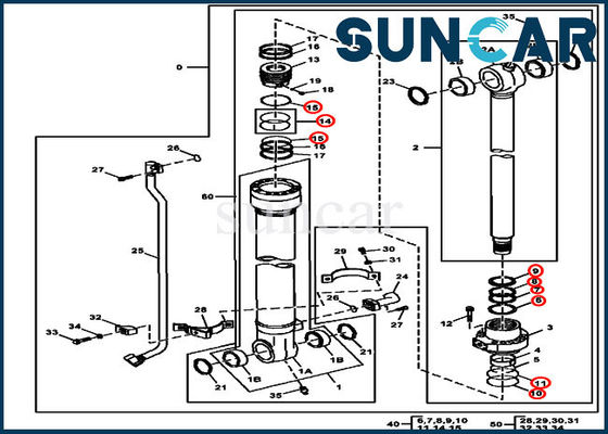 4663493 corredo del corredo 190DW 160DLC John Deere Excavator Seal Repair di servizio del cilindro del secchio