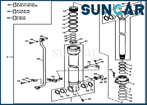 Guarnizione Kit Hydraulic Cylinder Repair Kits del secchio delle parti 180GLC 190GW FYA00012907 di Deere