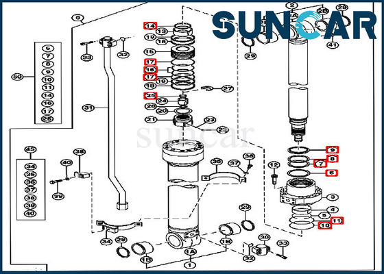 210 corredo di sigillamento di riparazione del cilindro del braccio del bastone di John Deere Hydraulic Seal Kit 4661594 Dipper