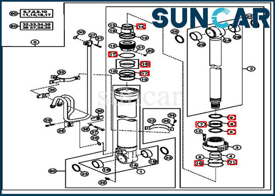 Riparazione idraulica dei corredi 4662889 del cilindro dell'asta che sigilla Kit Fits John Deere 220DW