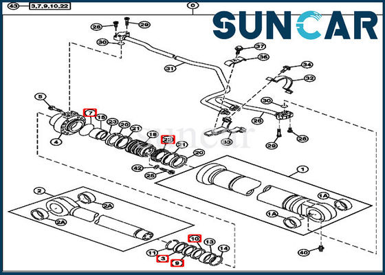 Guarnizione idraulica Kit For 230CLC John Deere Cylinder Components di riparazione dell'asta 4485612