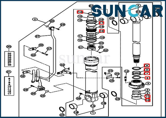 Misure 270CLC 2554 John Deere Replacement Service Parts del corredo 4639936 della guarnizione di riparazione dell'asta