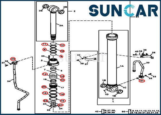 Cilindro idraulico dell'asta di John Deere FYA00010734 che sigilla l'escavatore di Kit For 2954D 290GLC 270DLC