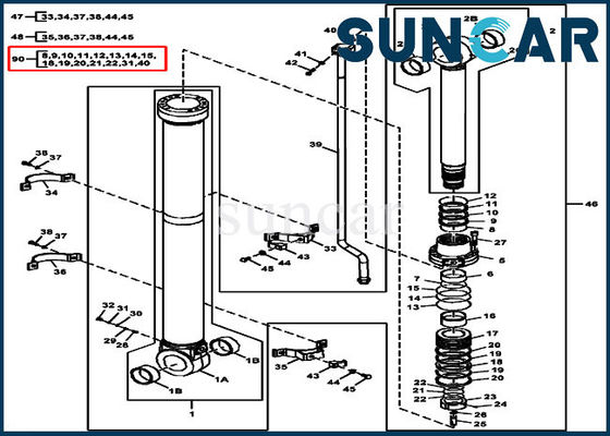 Corredo di sigillamento del corredo ISO9001 290GLC 270DLC di FYA00008675 John Deere Arm Cylinder Seal