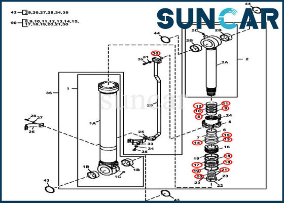 Componenti di Service Kit John Deere Hydraulic Bucket Cylinder dell'escavatore FYA00010735