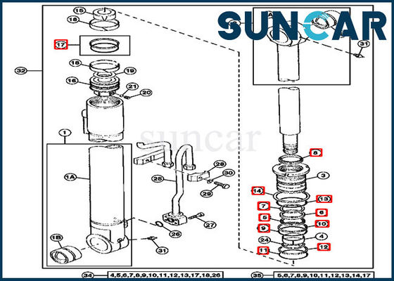 corredi di Kit John Deere Excavator Replacement Service di riparazione della guarnizione del cilindro 4369764 dell'asta 290D