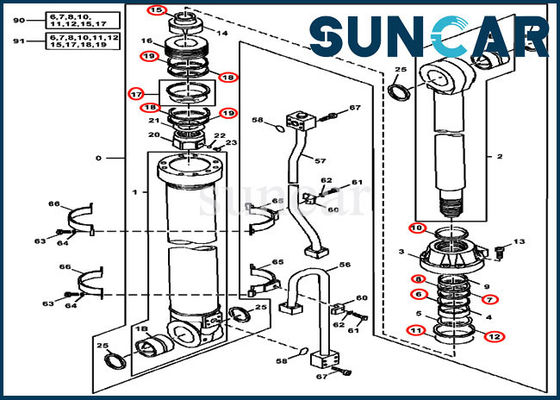 Riparazione idraulica Kit For John Deere 450LC 200LC 450CLC del cilindro del braccio dei corredi 4S00956 della guarnizione