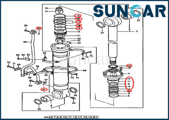 Attrezzatura dei modelli di Kit Service Kits For 450CLC 550LC Deere della guarnizione del cilindro dell'asta AT196471