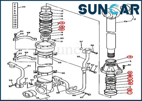 Guarnizione Kit Excavator Service Kit Fits 595D 590D JOHN DEERE del cilindro del secchio dell'asta AT194335