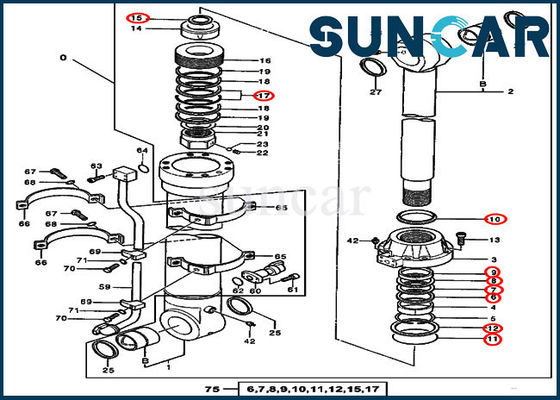 Secchio del corredo 4438690 della guarnizione del cilindro idraulico che sigilla Kit Fits For 550LC John Deere Models