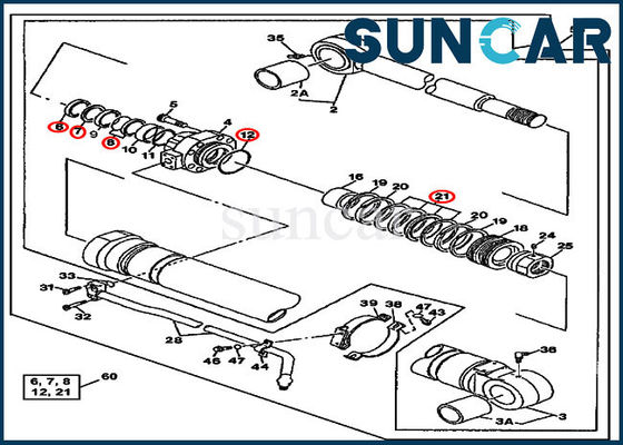 Corredo 790ELC John Deere Mechanical Sealing Kit della guarnizione di riparazione del cilindro del secchio AT196468