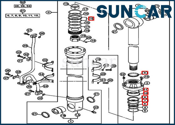 Riparazione idraulica Kit Fits For 850DLC 870GLC John Deere Parts della guarnizione del cilindro dell'asta 4653861