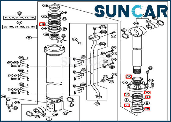Escavatore Sealing Kit delle componenti del cilindro del braccio di 850DLC 870GLC John Deere 4653862