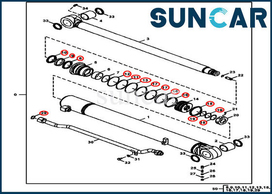 Guarnizione di sigillatura idraulica Kit Fits 75G 85G John Deere di riparazione del cilindro del braccio del corredo FYD00006230