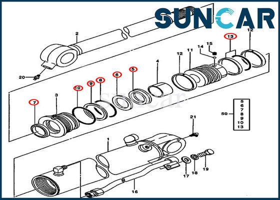 Guarnizione Kit Excavator Model 50C 50ZTS John Deere Repair Kits del cilindro di 0844705 secchi