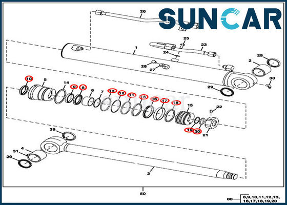 corredi della guarnizione della sostituzione del cilindro del secchio dei corredi FYD00000073 di 50D 50G JOHN DEERE