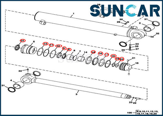 Escavatore Repair Sealing Kit dei corredi della guarnizione del cilindro del braccio di JOHN DEERE FYD00000072