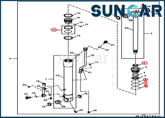 Riparazione del cilindro di 4652380 secchi che sigilla il corredo idraulico della guarnizione di DEERE 60D di Kit JOHN