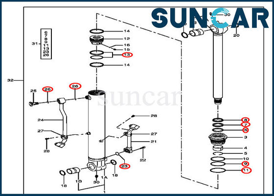 4464986 Kit di sigillo del cilindro del secchio per i modelli John Deere 75D, 85D, 75C, 80C