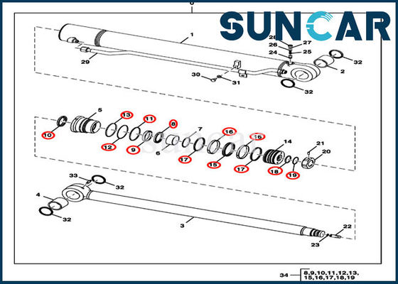 Corredo di Kit Excavator Hydraulic Cylinder Service della guarnizione di riparazione del braccio di FYD00000077 Deere