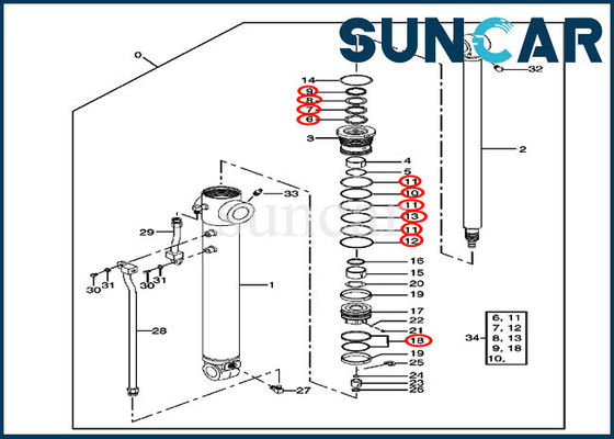 Guarnizione della sostituzione del cilindro del corredo 4415584 di sigillamento del braccio Kit For Excavator 80 80C John Deere