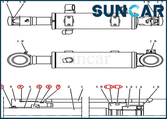 CASO di Kit For Crawler Excavator CX50B CX55BMSR CX55B della guarnizione di riparazione del cilindro del bulldozer PY01V00036R300