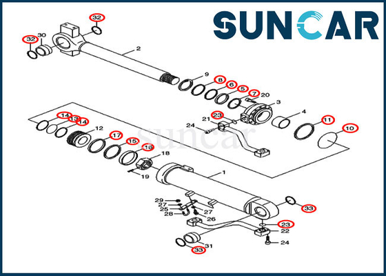 costruzione della CASSA del cariC.A.Tore di Kit Cylinder Repair Kits Fits 1221E della guarnizione del secchio di 31Y2-03400 31Y203400