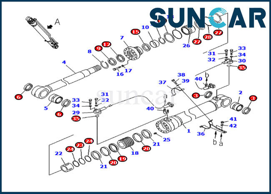 707-98-47710 Kit di manutenzione braccio 90 mm stelo 130 mm alesaggio Komatsu PC200LC-8 PC200LC-8E0 Kit guarnizioni cilindro