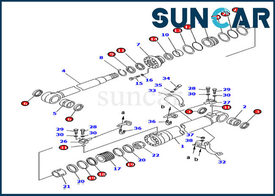 La guarnizione Kit Hydraulic Cylinder dell'asta 707-99-58260 misura l'attrezzatura pesante PC220-6 PC250LC-6L di KOMATSU