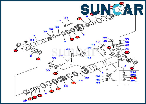 Corredo di riparazione della guarnizione di PC220LC-6 KOMATSU 707-99-58300 7079958300 cilindro del braccio alesato di misure 100MM Rod 140MM