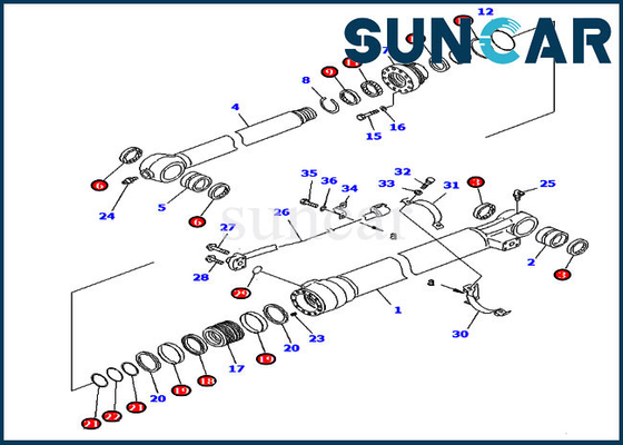 Il corredo della guarnizione del cilindro del corredo 707-99-58320 PC220-6 PC220LC-6Z KOMATSU di servizio del secchio di resistenza all'usura